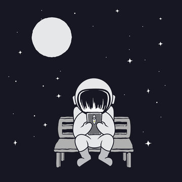 Spaceman sits on bench