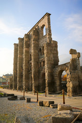 Roman ruins in the city of Aosta, Italy