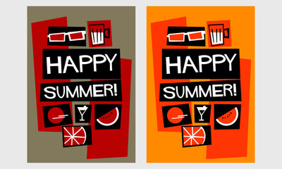 Happy Summer! (Vector Illustration in Flat Style Poster Design)