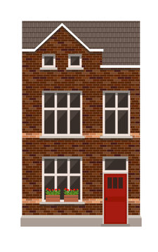 Modern house made with bricks, tile roof, architecture design template, vector illustration