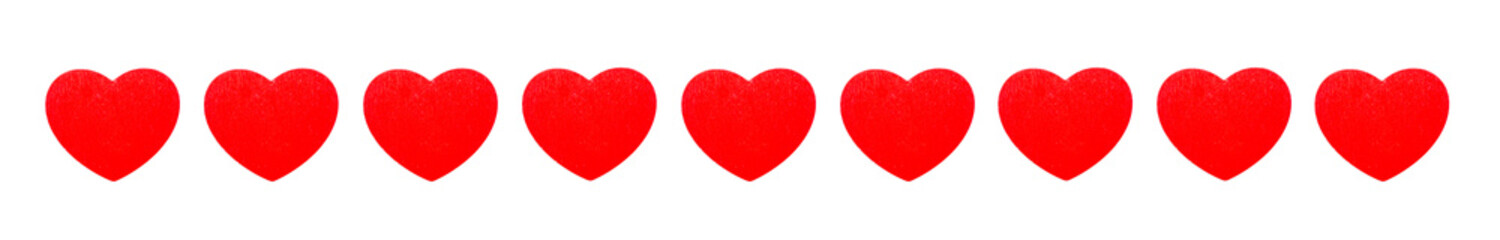 banner med nio röda hjärtan isolerade mot vit bakgrund