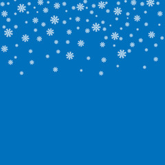 Fototapeta premium Christmas winter blue background with Christmas falling snowflakes. White elegant snowfall Christmas background. Happy New Year card design for holiday, winter Xmas decoration Vector illustration