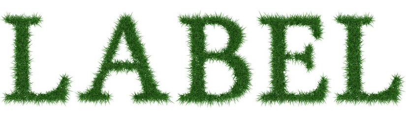 Label - 3D rendering fresh Grass letters isolated on whhite background.