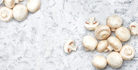 Champignon on a light background. Fresh champignons on a  background