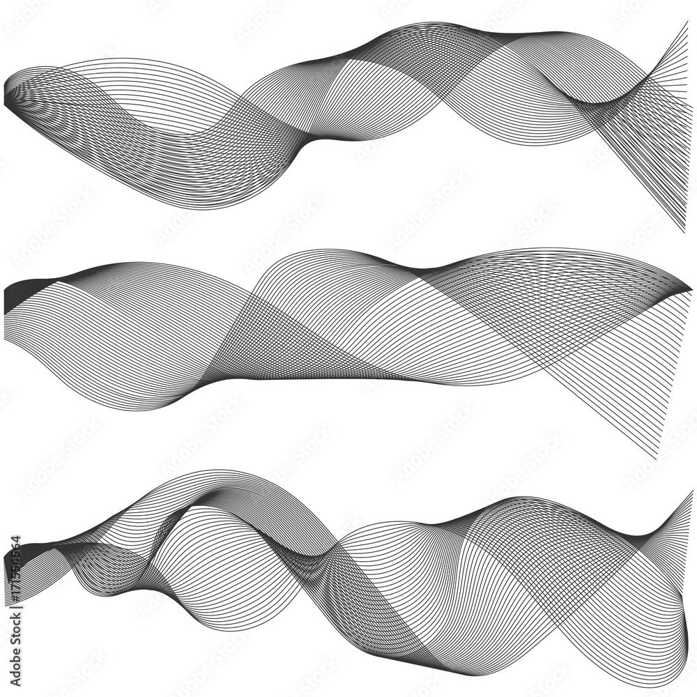 Poster Multiple waves Abstract wavy stripes, Design elements created using  Blend Tool, Vector Creative line art,  graphic sound, contour  waveform soft track
