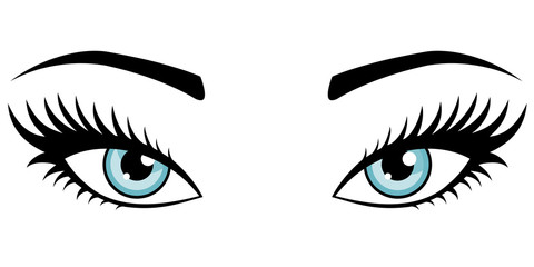 Blue female eyes isolated on white background.