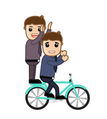 Funny Cartoon Boys Riding Cycle Vector Illustration