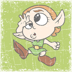 Drunk Little Elf Character - Retro Grunge Backdrop