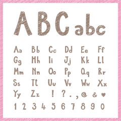 Chalk sketched characters on white background. Cute alphabet. Vector illustration.