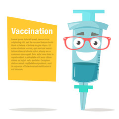 Illustration of a syringe. Glasses,