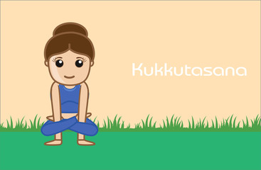 Yoga Cartoon Vector Pose - Kukkutasana