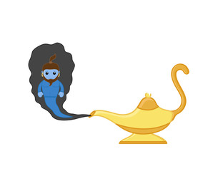 Cartoon Genie with Magic Lamp
