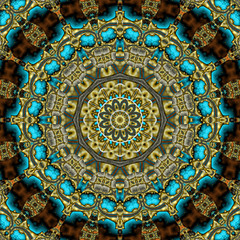 abstrakt mandala zwölfeck royal gold cyan