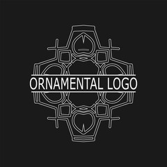 Vintage white geometrical linear vector frame, label for your logo. Vector illustration