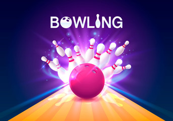 Bowling club poster with the bright background. Vector illustration