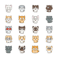 Cute cartoon cats and dogs with different emotions. Sticker collection. - obrazy, fototapety, plakaty