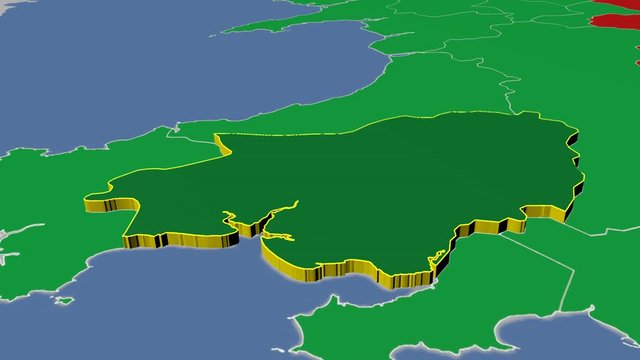 Carmarthenshire - United Kingdom Wales, region extruded. Solids