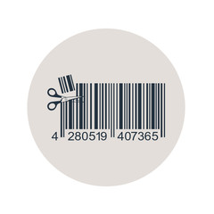 Icono plano codigo de barras tijeras en circulo gris
