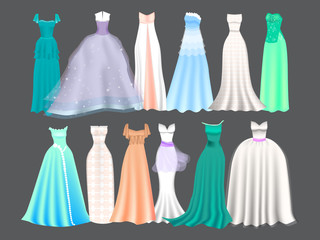 Set of 12 festive and prom dresses for girls. Princess style © sakurra