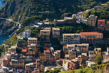 Fototapeta premium Magnificent daily view of the Manarola village in a sunny summer day. Manarola is one of the five famous villages in Cinque Terre (Five lands) National Park. Liguria, Italy, Europe