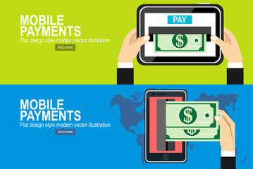 Online payment.project management.mobile. payments from credit card on the screen.Concepts for web banners, printed and promotional materials