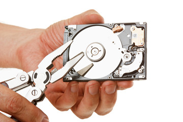 Open hard drive in hand