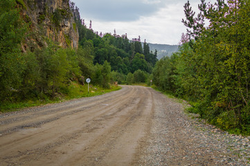 Dirt road in the mountains of Adygea republic, Krasnodar region, Russia