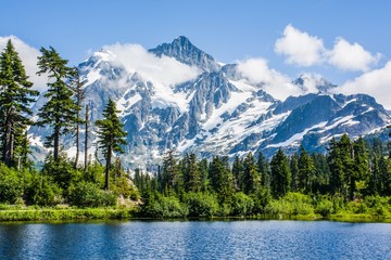 Naklejka na ściany i meble Reflection Mount Shuksan and Picture lake, North Cascades National Park, Washington, USA