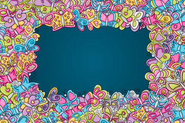 Butterflies summer concept in 3d cartoon doodles background design. Hand drawn colorful vector illustration.