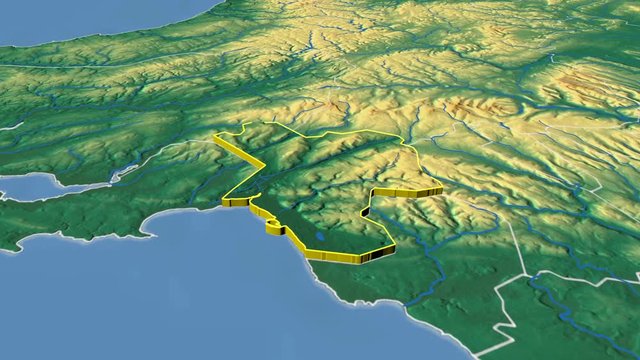 Neath Port Talbot - United Kingdom Wales, region extruded. Bumps shaded