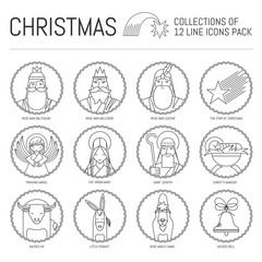 Vector Thin line Religious Christmas Icons