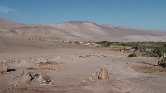 Pan across valley in Arica-Parinacota region, Chile