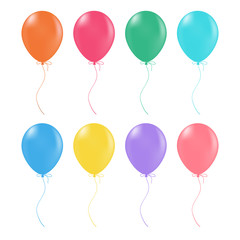 Multicolored Helium Balloons. Glossy And Shiny Air Baloons Isolated On A White Background. Vector Illustration. Realistic Decorations