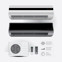 Air Conditioner Realistic and Remote Control with Cold air Symbols Vector Illustration