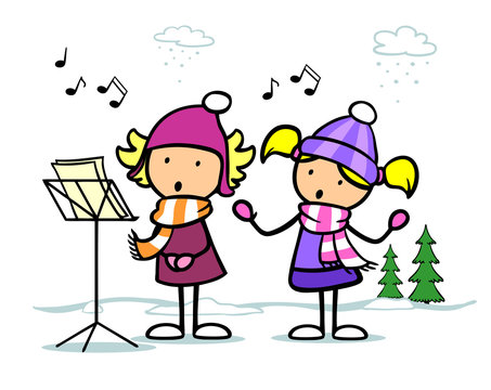 Cartoon M&auml;dchen singen Weihnachtslieder