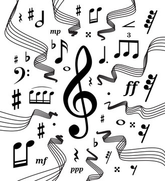 Musical staves illustration with music notes and symbols