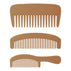 Comb , Barber Comb, Hair Accessories, Wooden Comb Isolated On A White Background. Vector Illustration. Hair Products