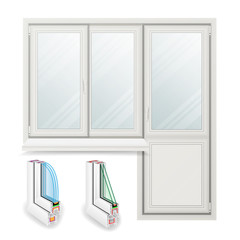Plastic Window Vector. Opened Door. Home White Window Design Concept. Isolated On White Background Illustration