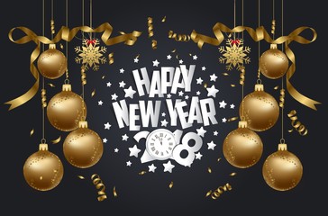 happy new year 2018 background with christmas confetti gold and black colors lace for text 2018