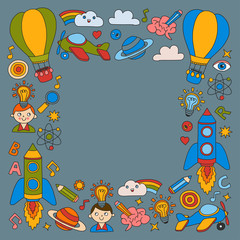 Colorful banners Vector set of doodle icons on following themes - creativity and inspiration, idea and imagination, innovation and discovery, think outside the box