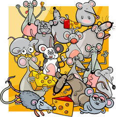 cartoon mice and rats with cheese