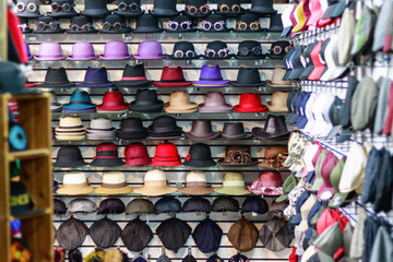 Variety of hats on display at Camden Market