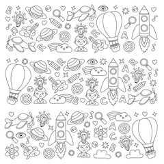 Vector set of doodle icons Notepad checked paper - creativity and inspiration, idea and imagination, innovation and discovery, think outside the box