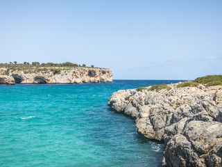 Beautiful seascape, rocky cosat in Majorca island, Mediterranean Sea.