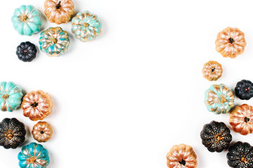 Trendy Halloween background frame with Shiny Decorative Pumpkins