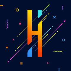 Modern abstract colorful alphabet with minimal design. Letter H. Abstract background with cool bright geometric elements. Dynamic liquid ink splashes letter. Eps10 vector template for your art