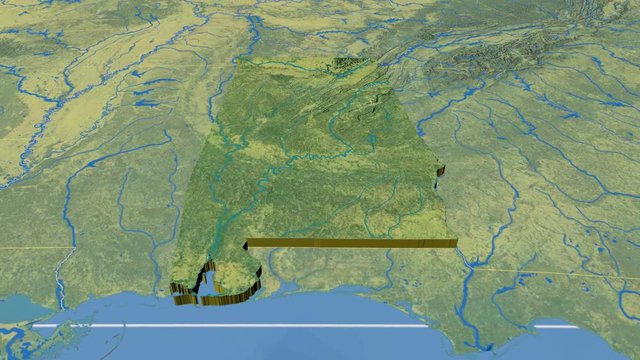 Alabama - United States, region extruded. Topography