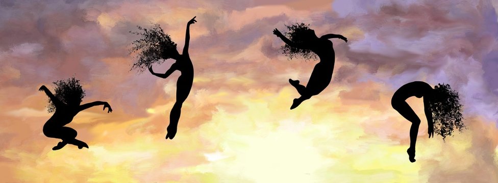 silhouettes de danseuses sur couch&eacute; de soleil