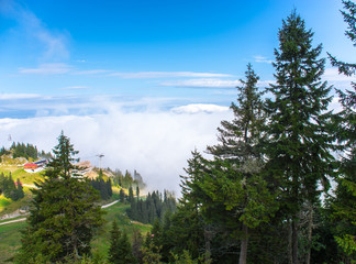 beautiful view of the Postavaru green Mountains. September 2017, Poiana Brasov, Romania