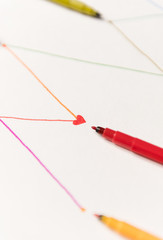 Lines for shedule painted with colorful markers on white paper